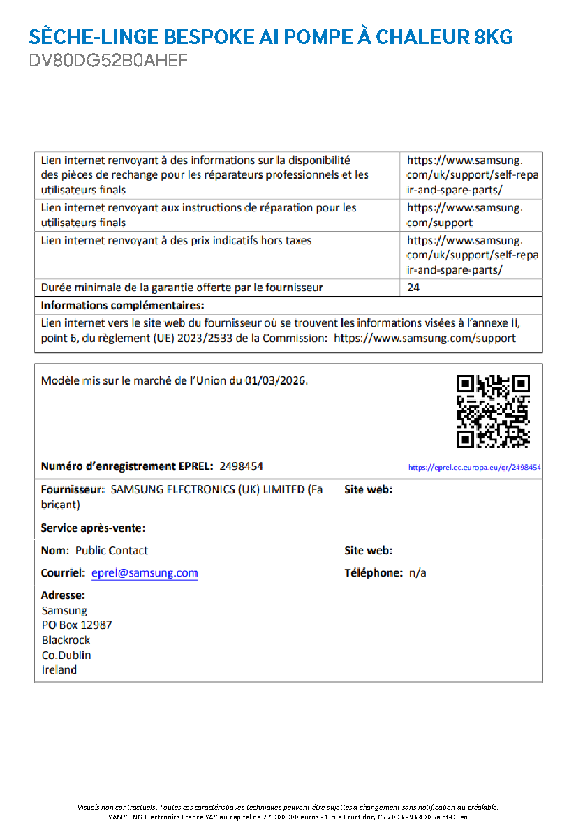 Fiche technique fournisseur