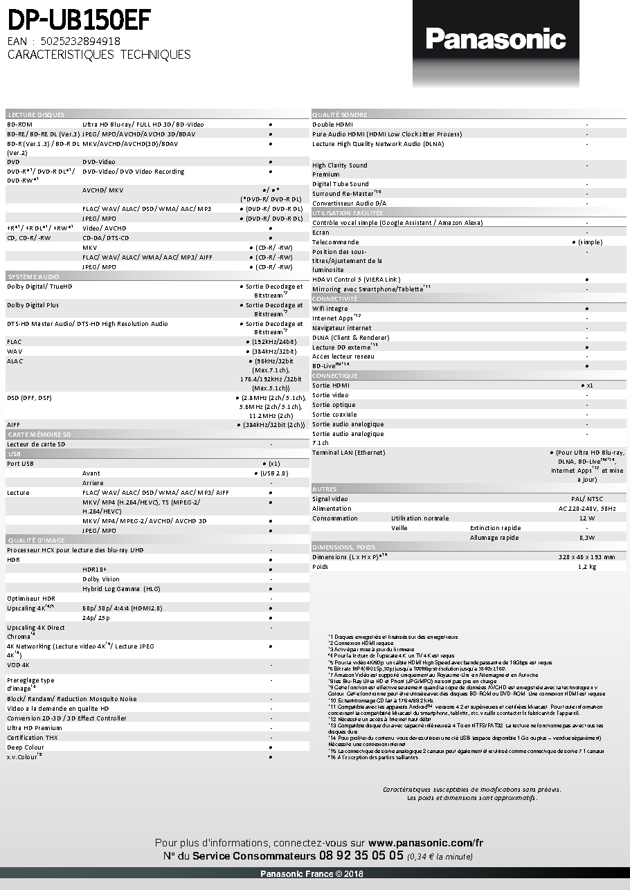 Fiche technique fournisseur