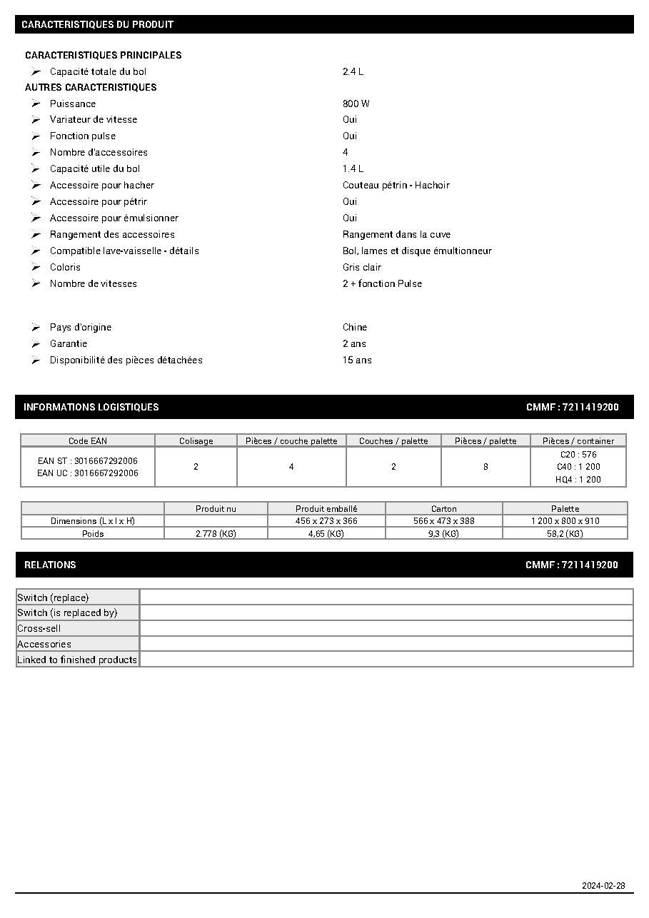 Fiche technique fournisseur