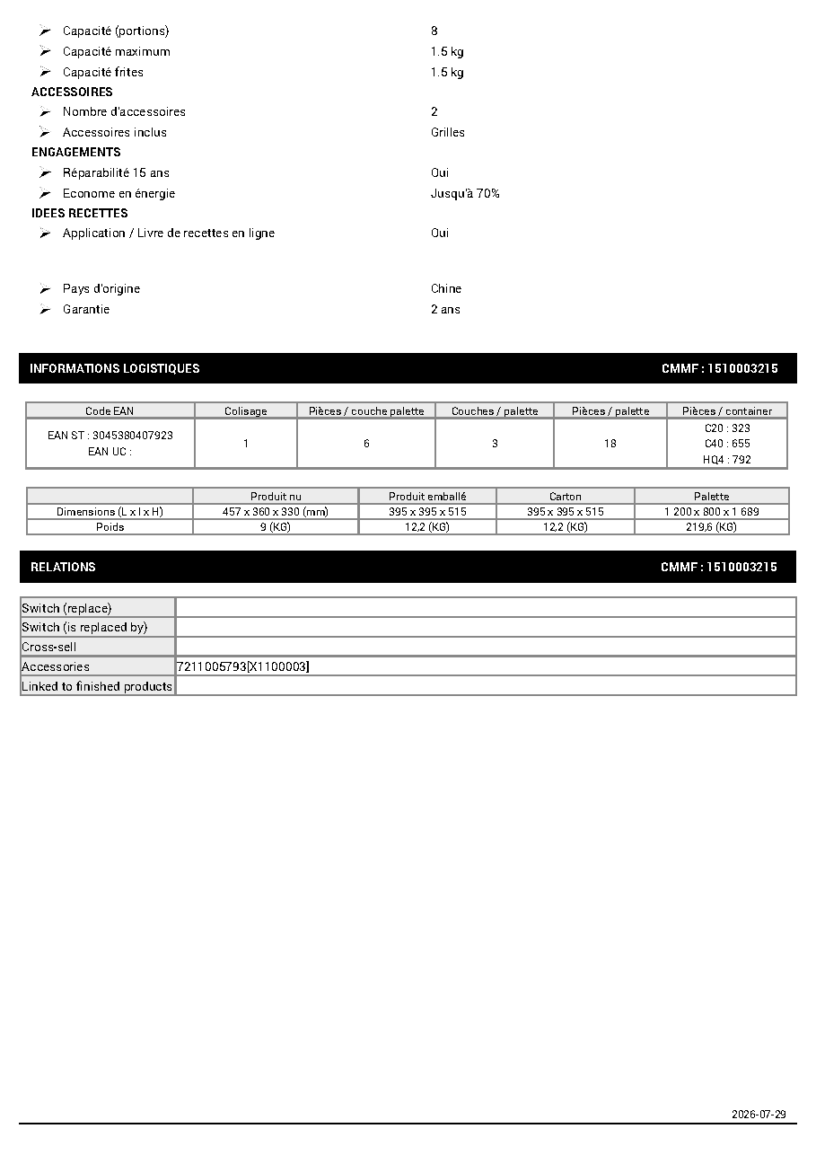 Fiche technique fournisseur