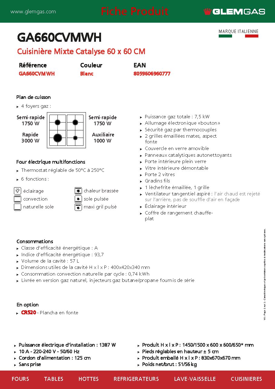 Fiche technique fournisseur