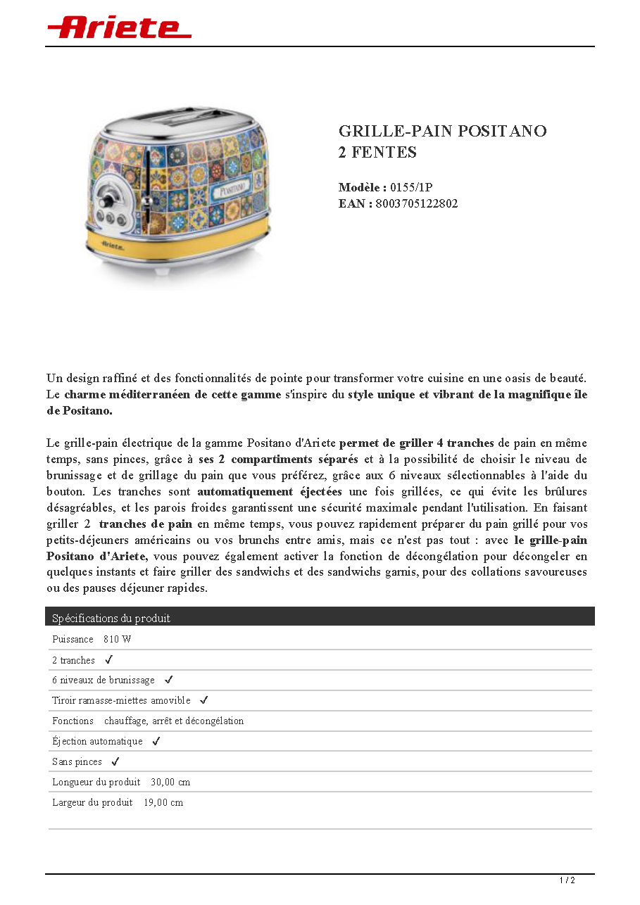 Fiche technique fournisseur