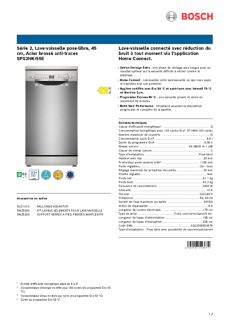 Fiche technique fournisseur