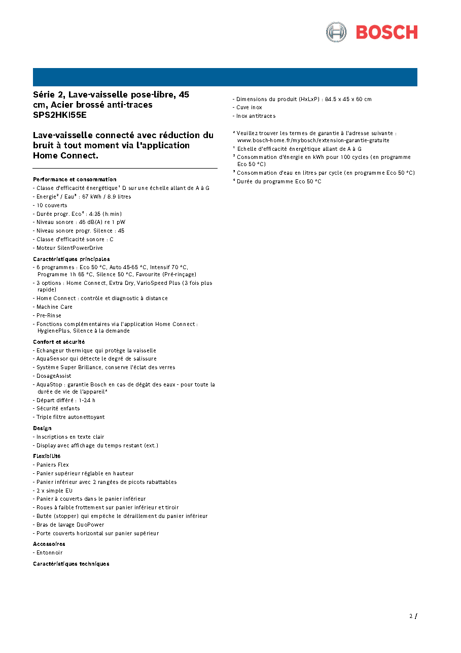 Fiche technique fournisseur
