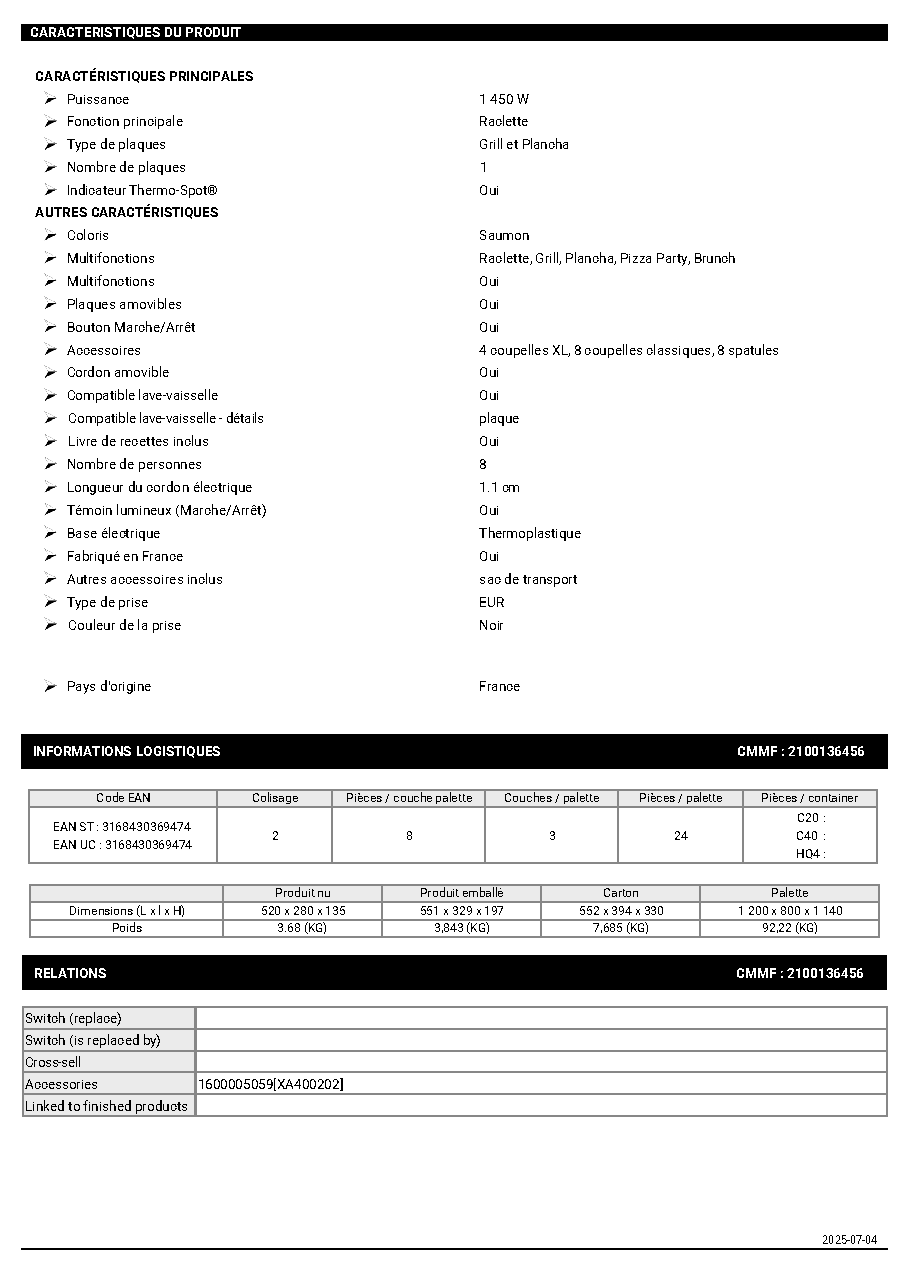Fiche technique fournisseur