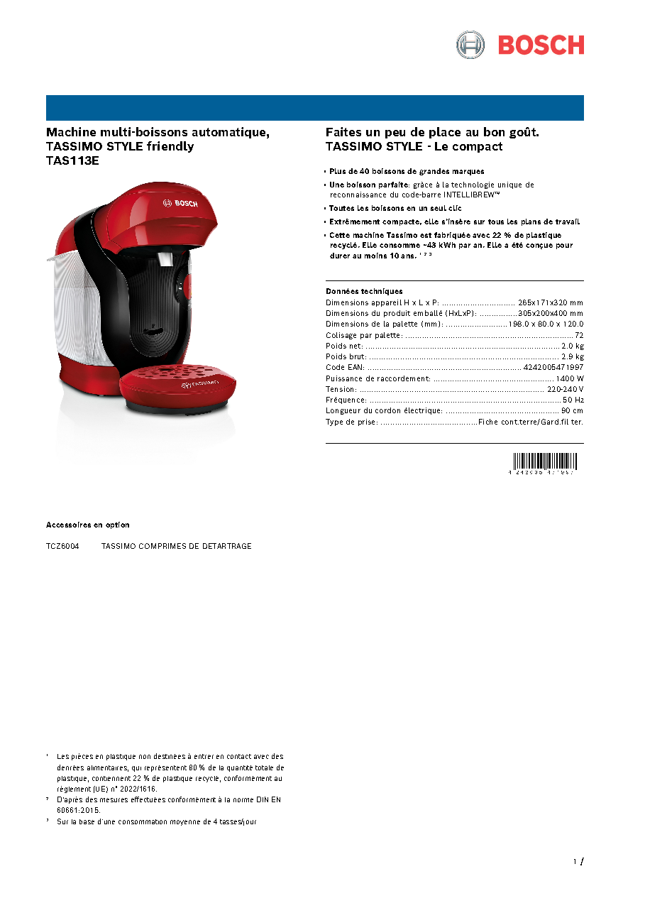 Fiche technique fournisseur