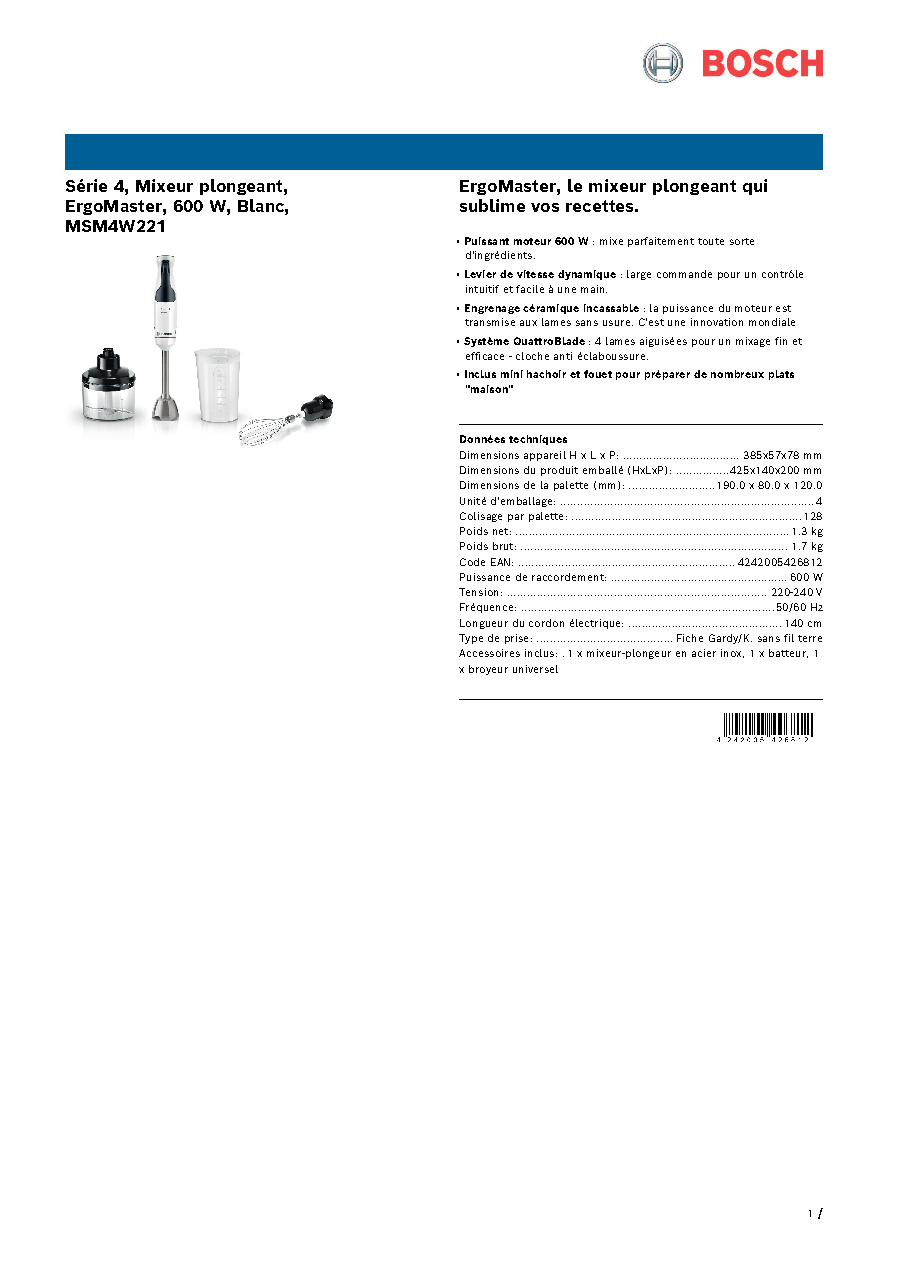 Fiche technique fournisseur