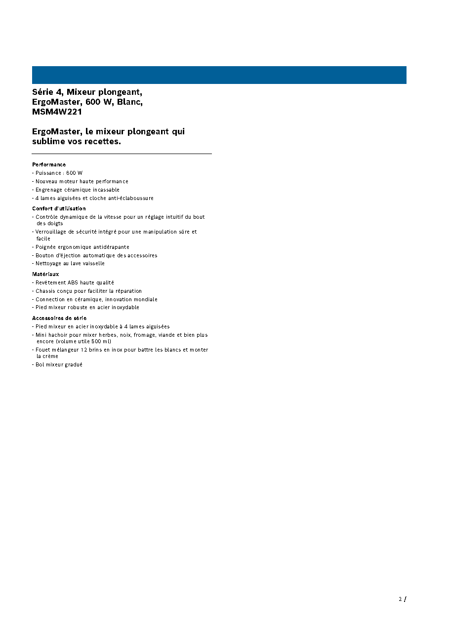 Fiche technique fournisseur