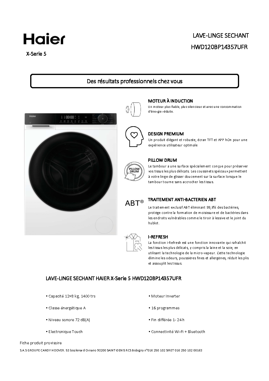Fiche technique fournisseur