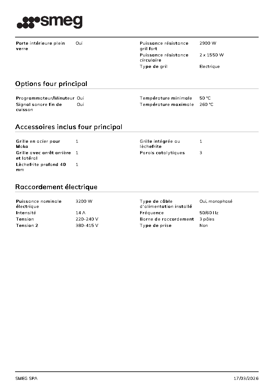 Fiche technique fournisseur