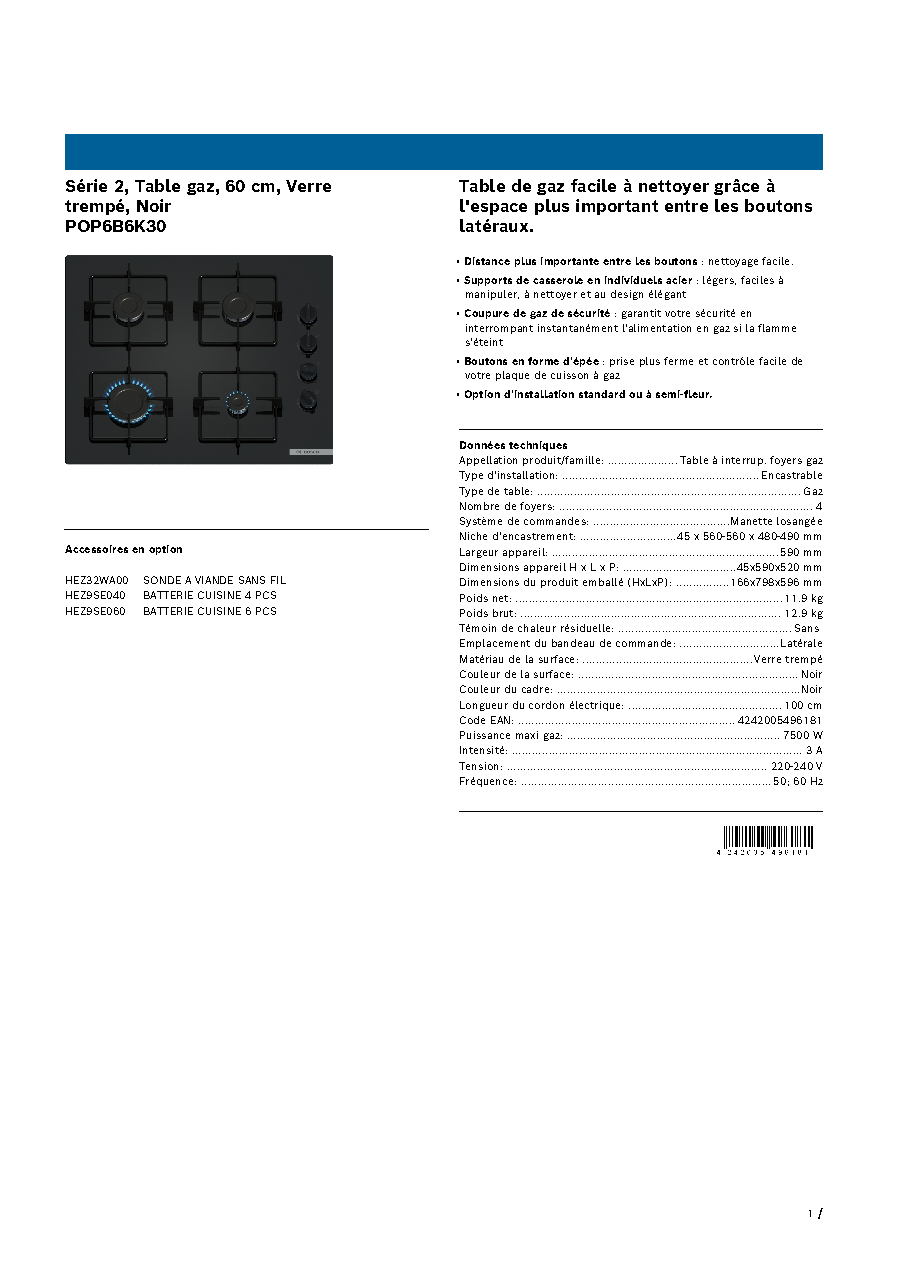 Fiche technique fournisseur