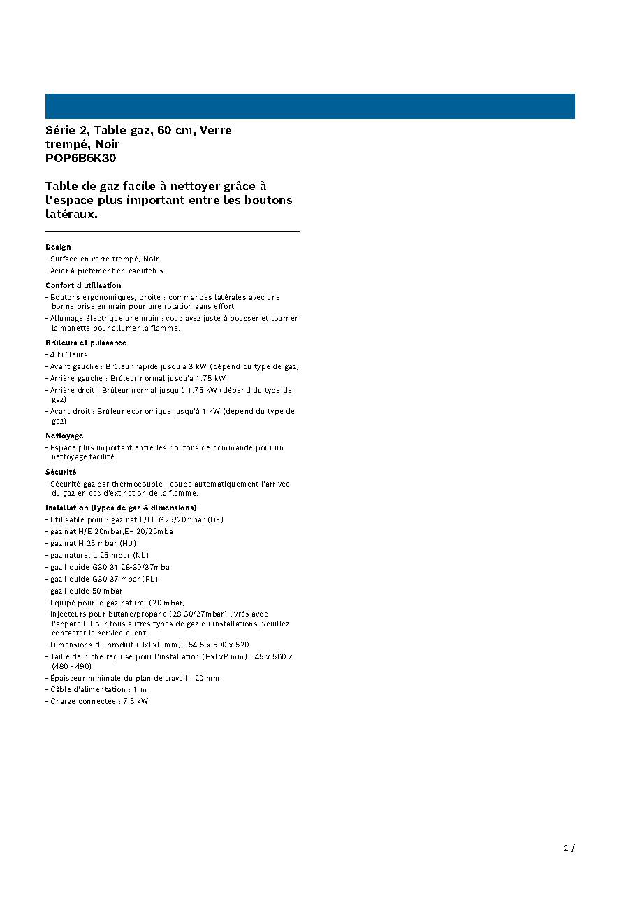 Fiche technique fournisseur