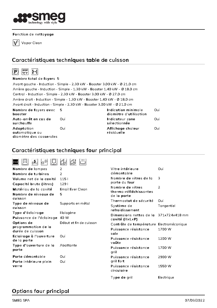 Fiche technique fournisseur
