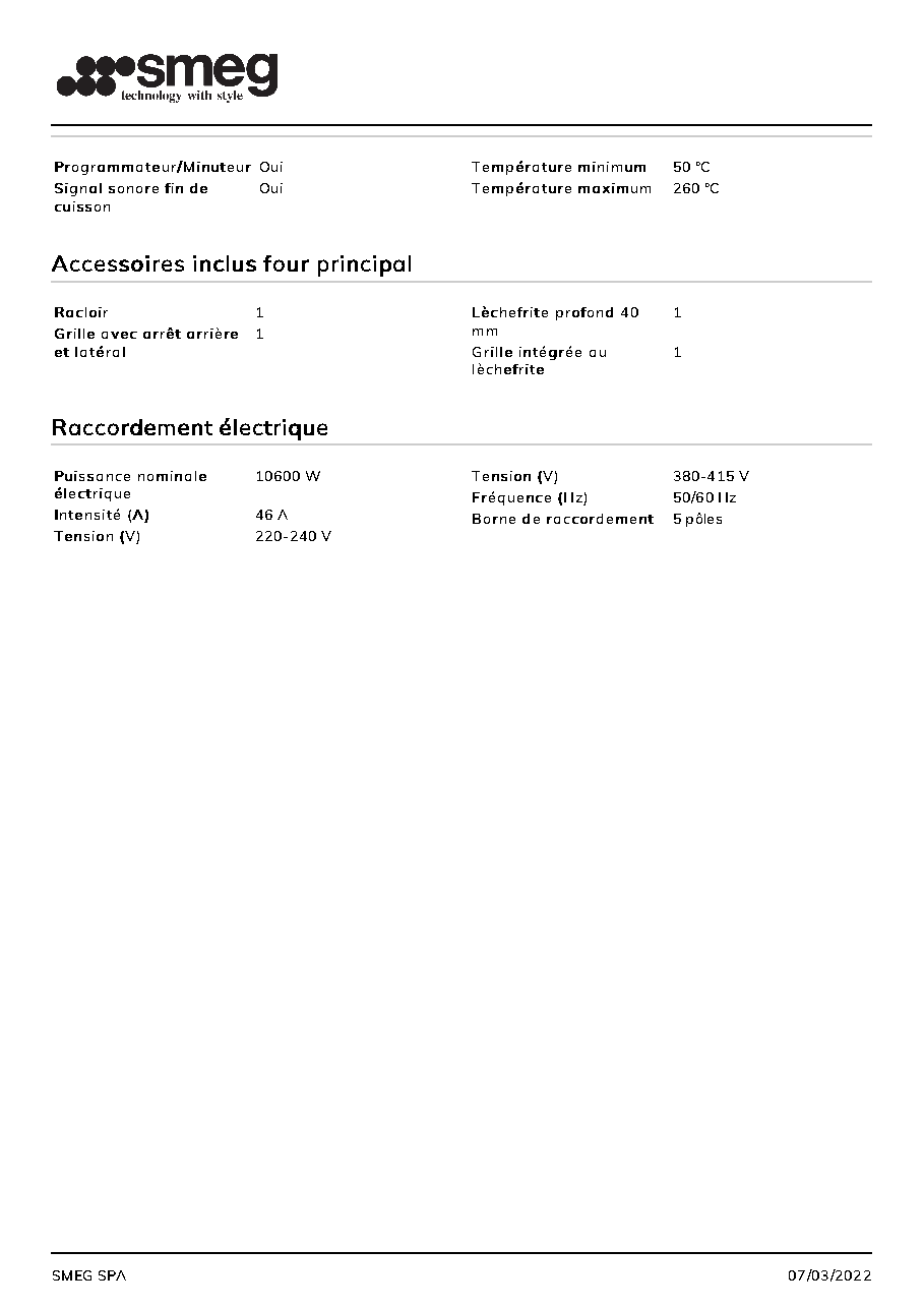 Fiche technique fournisseur