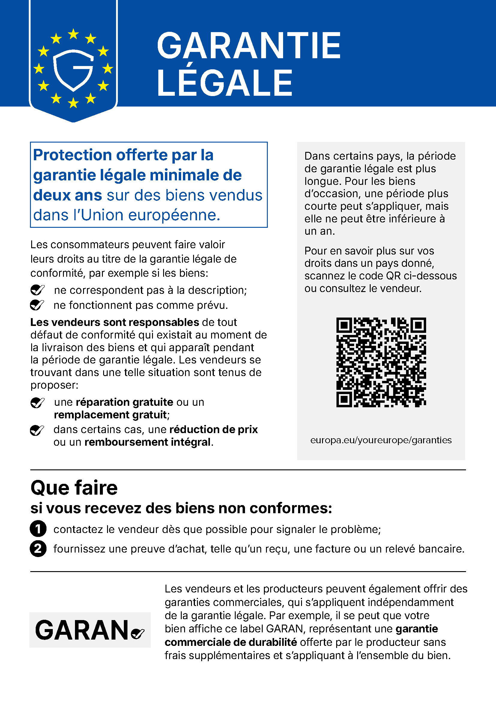 Notice officielle de l'Union européenne sur la garantie légale de conformité